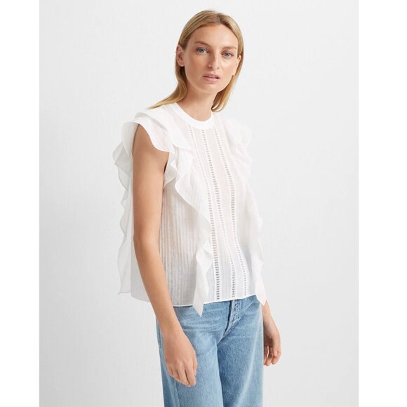 Club Monaco Ruffle Front Top, S, White - Picture 7 of 11